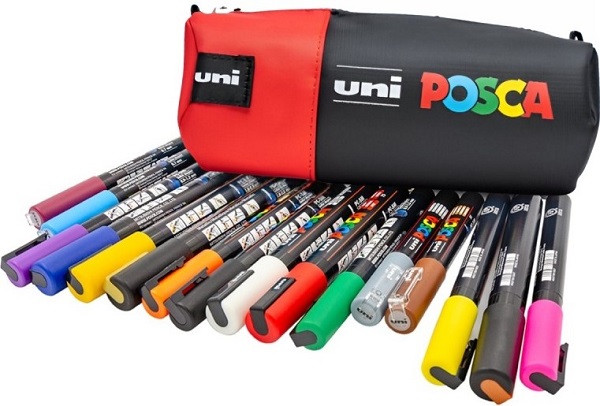 Penar cilindric echipat Posca. Negru si rosu