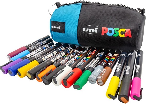 Penar cilindric echipat Posca. Negru si turcoaz