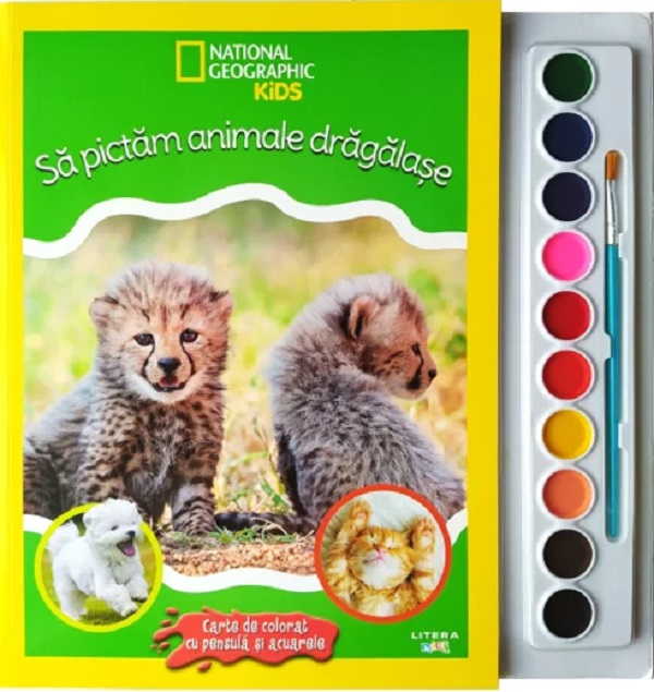 National Geographic Kids. Sa pictam animale dragalase. Carte de colorat cu pensula si acuarele