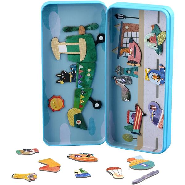 Puzzle magnetic in cutie metalica: Avioane