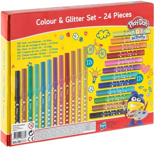 Set 12 carioci si 12 tuburi de lipici glitter
