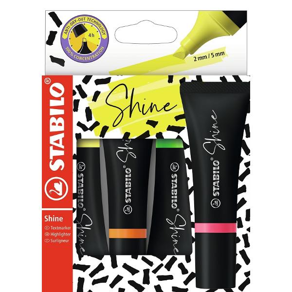 Set 4 culori: Textmarker Stabilo Shine
