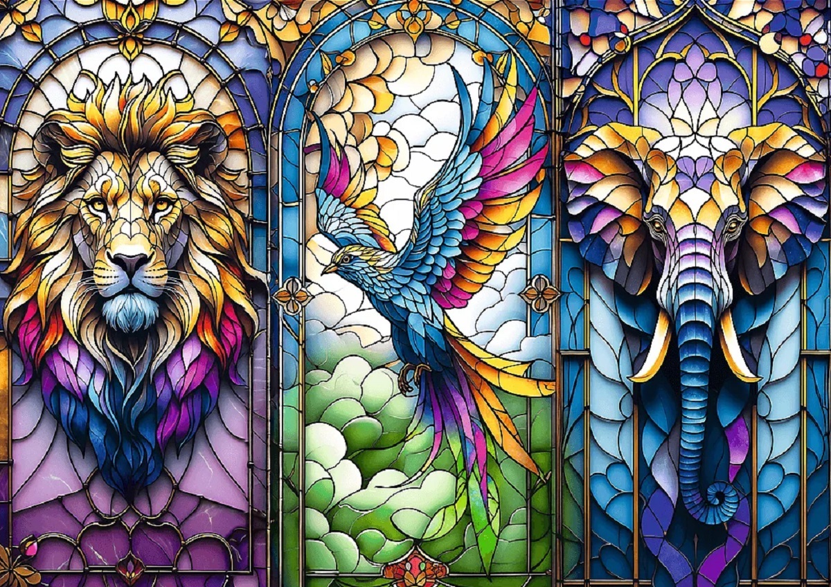 Puzzle 1000. Animale in vitraliu