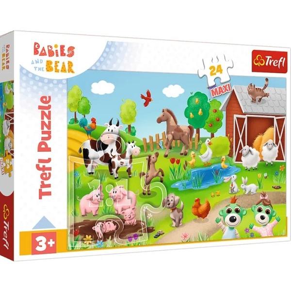 Puzzle 24 Maxi: Babies and the bear. Animale de la ferma