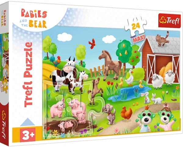 Puzzle 24 Maxi: Babies and the bear. Animale de la ferma