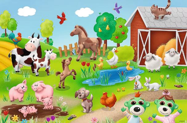 Puzzle 24 Maxi: Babies and the bear. Animale de la ferma