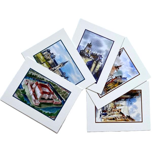 Set 2 color: Suvenir din Transilvania. Reproduceri pe carton cu monumente din Romania