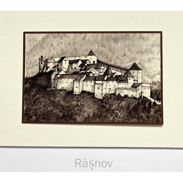 Set 3 sepia: Suvenir din Transilvania. Reproduceri pe carton cu monumente din Romania