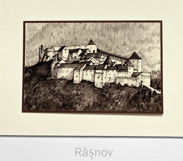 Set 3 sepia: Suvenir din Transilvania. Reproduceri pe carton cu monumente din Romania