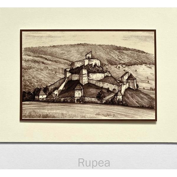 Set 3 sepia: Suvenir din Transilvania. Reproduceri pe carton cu monumente din Romania