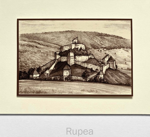 Set 3 sepia: Suvenir din Transilvania. Reproduceri pe carton cu monumente din Romania