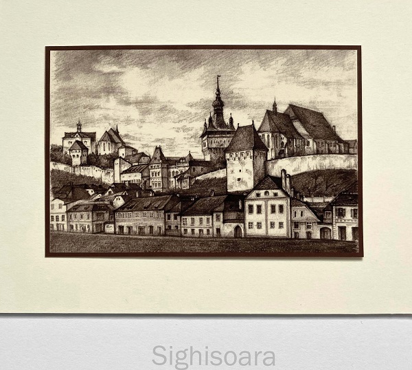 Set 3 sepia: Suvenir din Transilvania. Reproduceri pe carton cu monumente din Romania