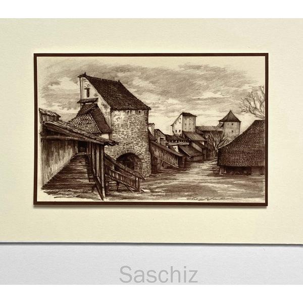 Set 3 sepia: Suvenir din Transilvania. Reproduceri pe carton cu monumente din Romania