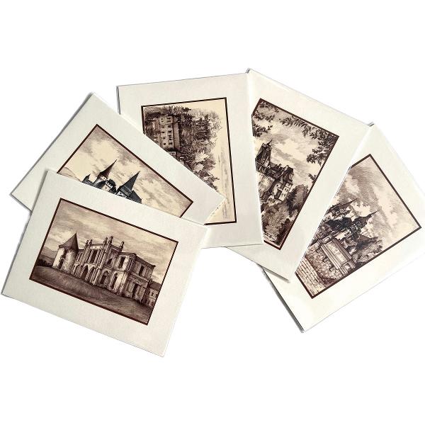 Set 4 sepia: Suvenir din Transilvania. Reproduceri pe carton cu monumente din Romania