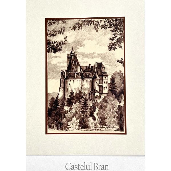 Set 4 sepia: Suvenir din Transilvania. Reproduceri pe carton cu monumente din Romania