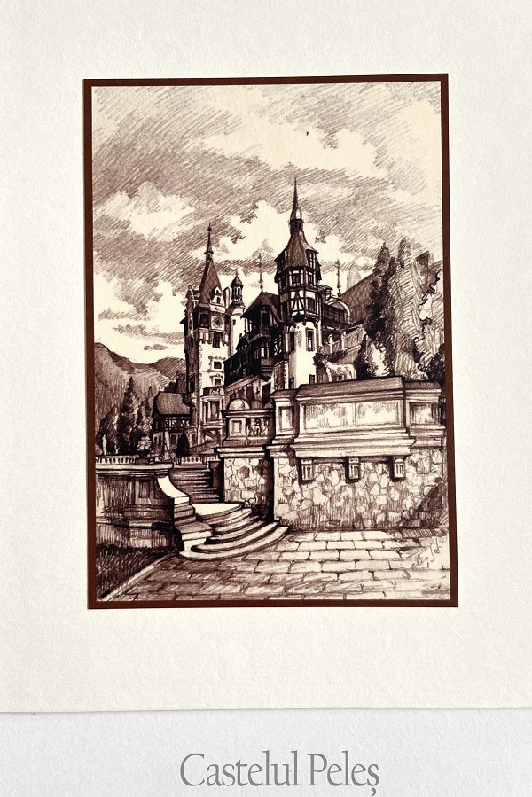 Set 4 sepia: Suvenir din Transilvania. Reproduceri pe carton cu monumente din Romania