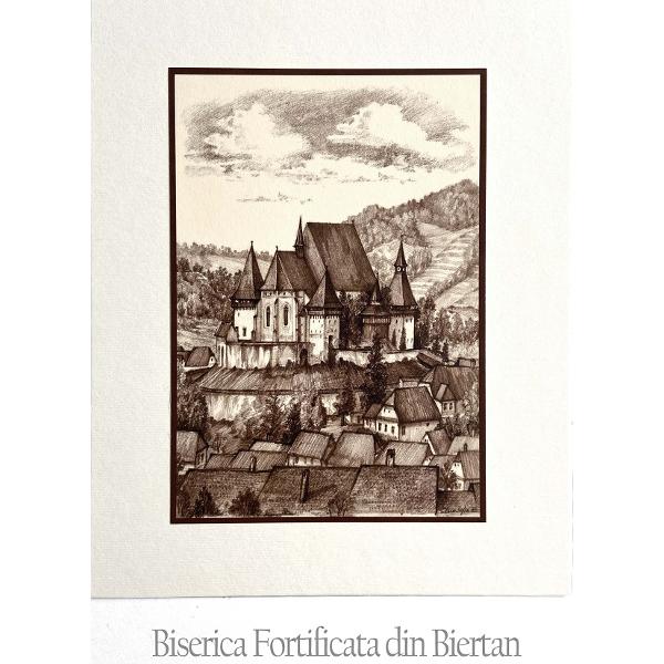 Set 5 sepia: Suvenir din Transilvania. Reproduceri pe carton cu monumente din Romania