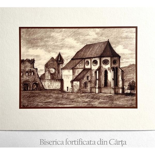Set 5 sepia: Suvenir din Transilvania. Reproduceri pe carton cu monumente din Romania