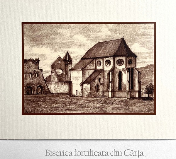 Set 5 sepia: Suvenir din Transilvania. Reproduceri pe carton cu monumente din Romania