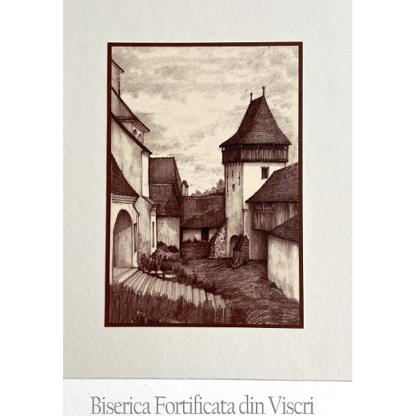 Set 5 sepia: Suvenir din Transilvania. Reproduceri pe carton cu monumente din Romania