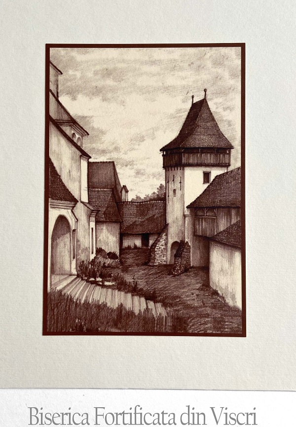 Set 5 sepia: Suvenir din Transilvania. Reproduceri pe carton cu monumente din Romania