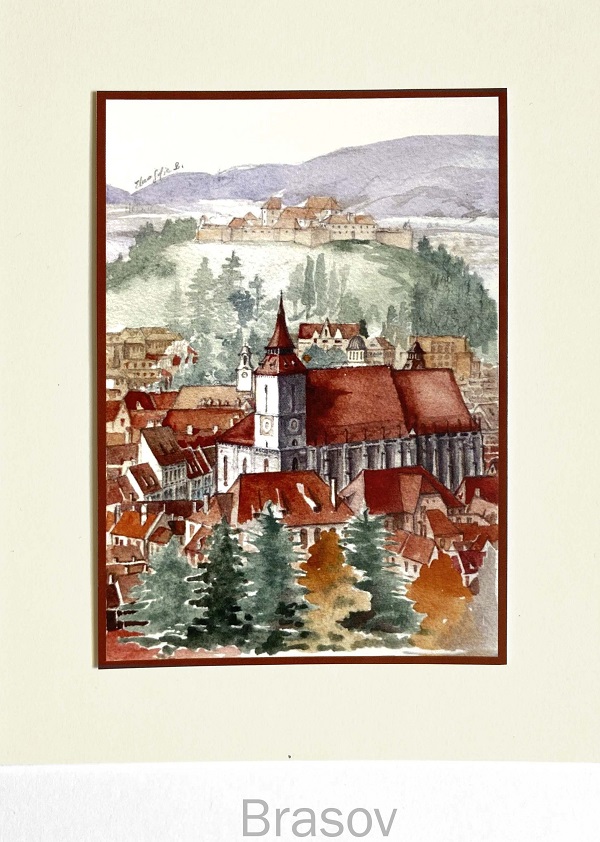 Set 1 color: Suvenir din Transilvania. Reproduceri pe carton cu monumente din Romania