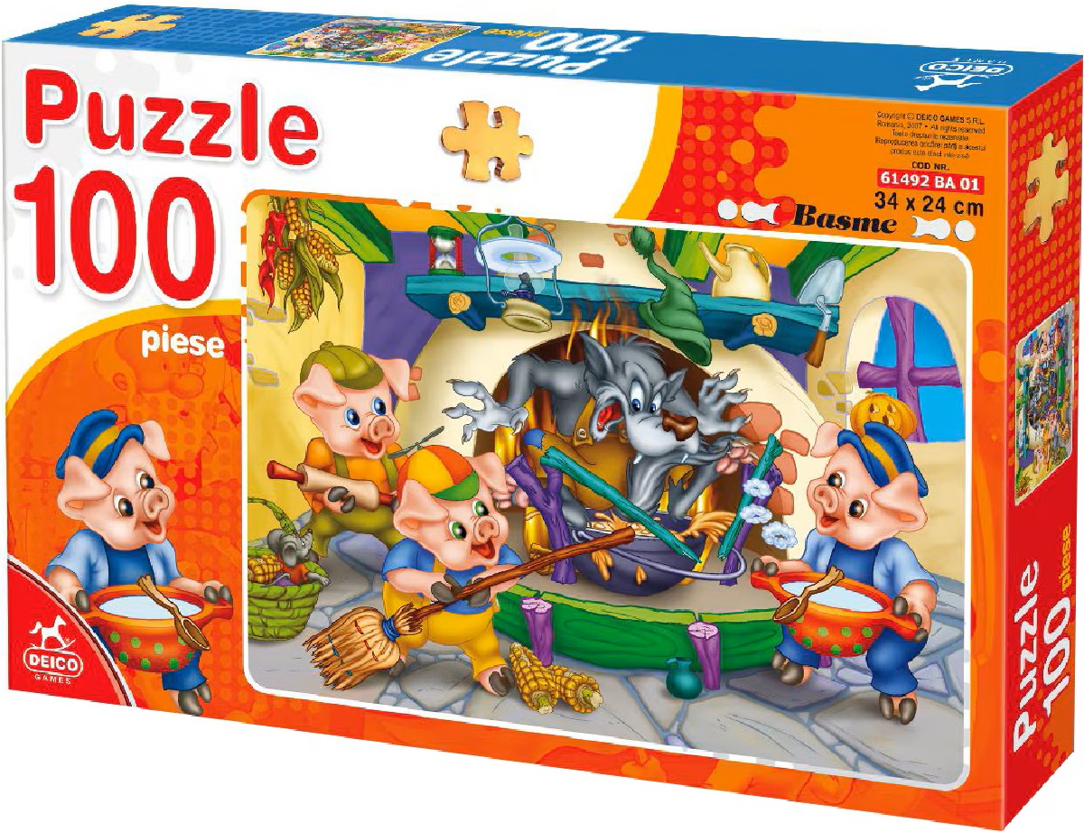 Puzzle 100. Basme: Cei trei purcelusi
