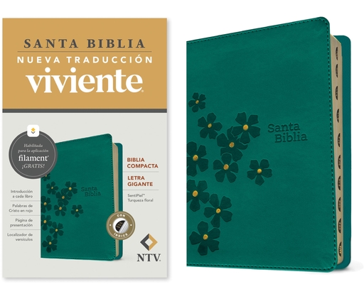 Coperta cărții 'Biblia Compacta Ntv, Letra Gigante Con Filament (Sentipiel, Turquesa Floral, Índice, Letra Roja) -'