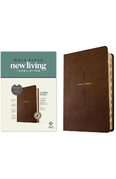 Coperta cărții 'NLT Large Print Thinline Center-Column Reference Bible, Filament Enabled (Leatherlike, Brown Holy Cross, Indexed, Red'