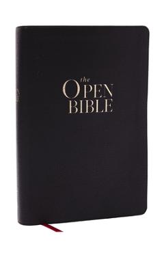 Coperta cărții 'The Open Bible: Read and Discover the Bible for Yourself (Nkjv, Black Leathersoft, Red Letter, Comfort Print) -'