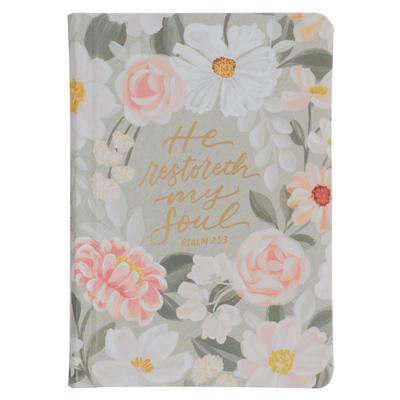KJV Bible Compact Faux Leather, Gray Floral Printed Ps. 23:3 -