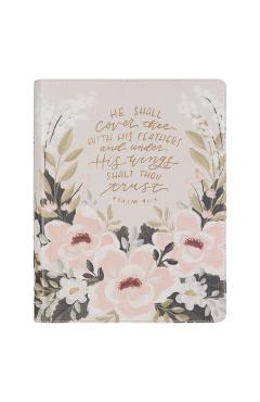 Poza produsului KJV Note-Taking Bible Faux Leather Under His Wings, Cream Floral Printed Ps. 91:4 - 