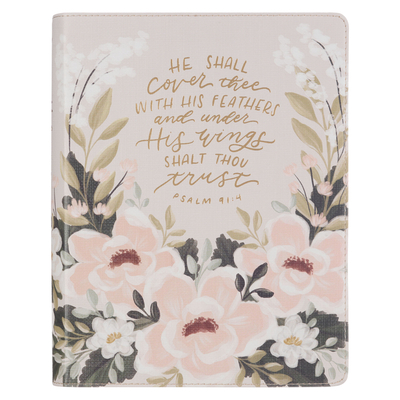 KJV Note-Taking Bible Faux Leather Under His Wings, Cream Floral Printed Ps. 91:4 -