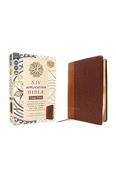 Coperta cărții 'NIV Application Bible, Large Print, Leathersoft, Brown, Red Letter, Comfort Print: Bringing the Ancient Message of the'