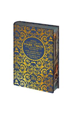 Coperta cărții 'World Classics Library: Mark Twain: The Adventures of Tom Sawyer, the Adventures of Huckleberry Finn, the Prince and'