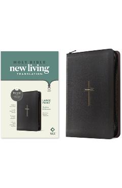 Coperta cărții 'NLT Large Print Thinline Reference Zipper Bible, Filament Enabled (Leatherlike, Black Cross, Red Letter) -'