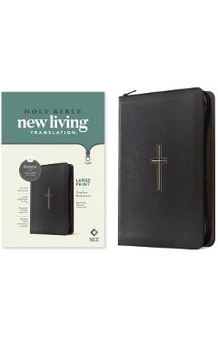 NLT Large Print Thinline Reference Zipper Bible, Filament Enabled (Leatherlike, Black Cross, Red Letter) -