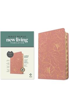 Coperta cărții 'NLT Large Print Thinline Center-Column Reference Bible, Filament Enabled (Leatherlike, Pink Gold Floral, Indexed, Red'