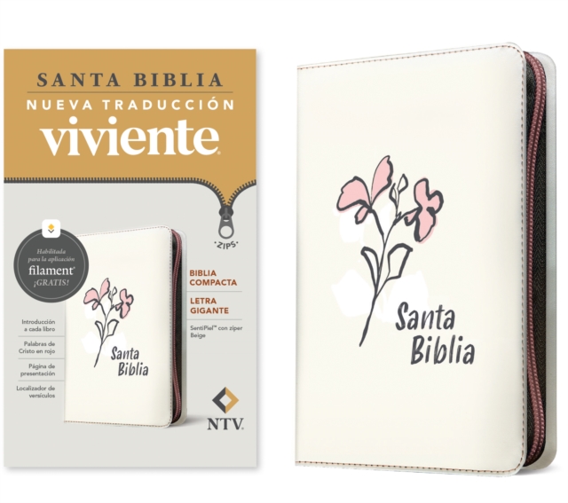 Coperta cărții 'Biblia Compacta Ntv, Letra Gigante de Zíper Con Filament (Sentipiel, Beige, Letra Roja) -'