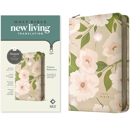 Coperta cărții 'NLT Thinline Reference Zipper Bible, Filament Enabled (Leatherlike, Tender Blossom Taupe, Red Letter) -'