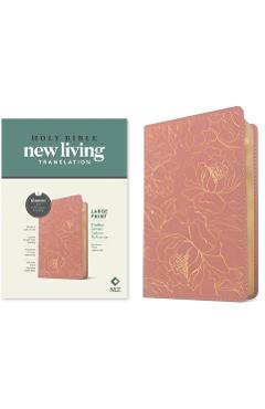 Coperta cărții 'NLT Large Print Thinline Center-Column Reference Bible, Filament Enabled (Leatherlike, Pink Gold Floral, Red Letter) -'