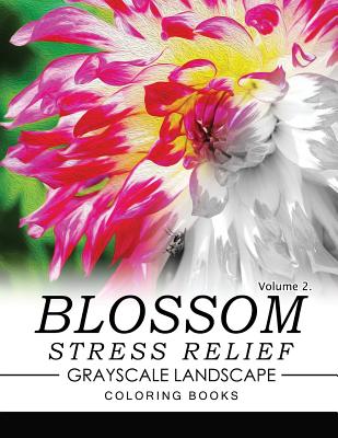 Coperta cărții 'Blossom Stress Relief GRAYSCALE Landscape Coloring Books Volume 2 -'