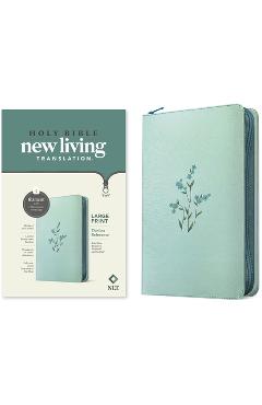 Coperta cărții 'NLT Large Print Thinline Reference Zipper Bible, Filament Enabled (Leatherlike, Baby Blue Blossoms, Red Letter) -'