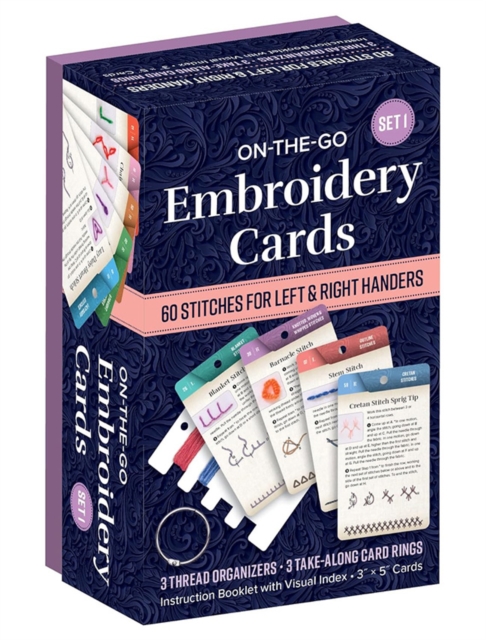 On-The-Go Embroidery Cards Set 1: 60 Stitches for Left & Right Handers, 3 Thread Organizers, 3 Take-Along Rings - Christen Brown