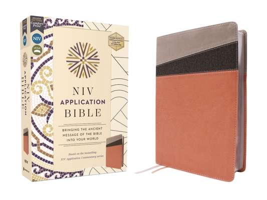 NIV Application Bible, Leathersoft, Coral/Gray, Red Letter, Comfort Print: Bringing the Ancient Message of the Bible Into Your World - 