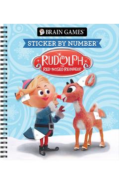 Coperta cărții 'Brain Games - Sticker by Number: Rudolph the Red-Nosed Reindeer -'