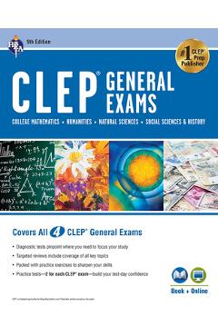 Coperta cărții 'Clep(r) General Exams Book + Online, 9th Ed. (Includes College Math, Humanities, Natural Sciences, and Social Sciences'