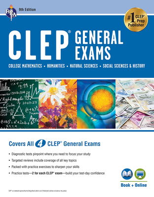 Coperta cărții 'Clep(r) General Exams Book + Online, 9th Ed. (Includes College Math, Humanities, Natural Sciences, and Social Sciences'