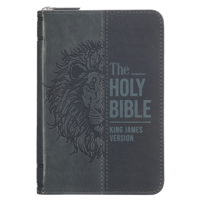 KJV Bible Mini Pocket Faux Leather, Black/Gray W/Zipper -