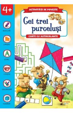 Coperta cărții 'Cei trei purceluși. Carte cu autocolante'